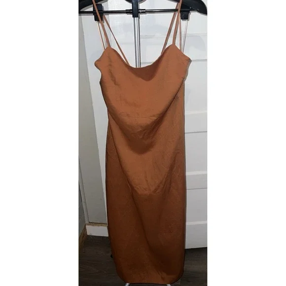 Zara Strappy Back Orange Dress Women's Medium Spaghetti Strap Linen Blend NWT - Picture 1 of 9